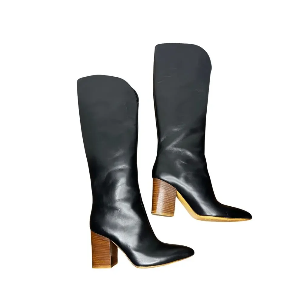 Gabriela Hearst Black Cora Calfskin Leather Knee-High Boots EU 37 Riding Style - Picture 5 of 11